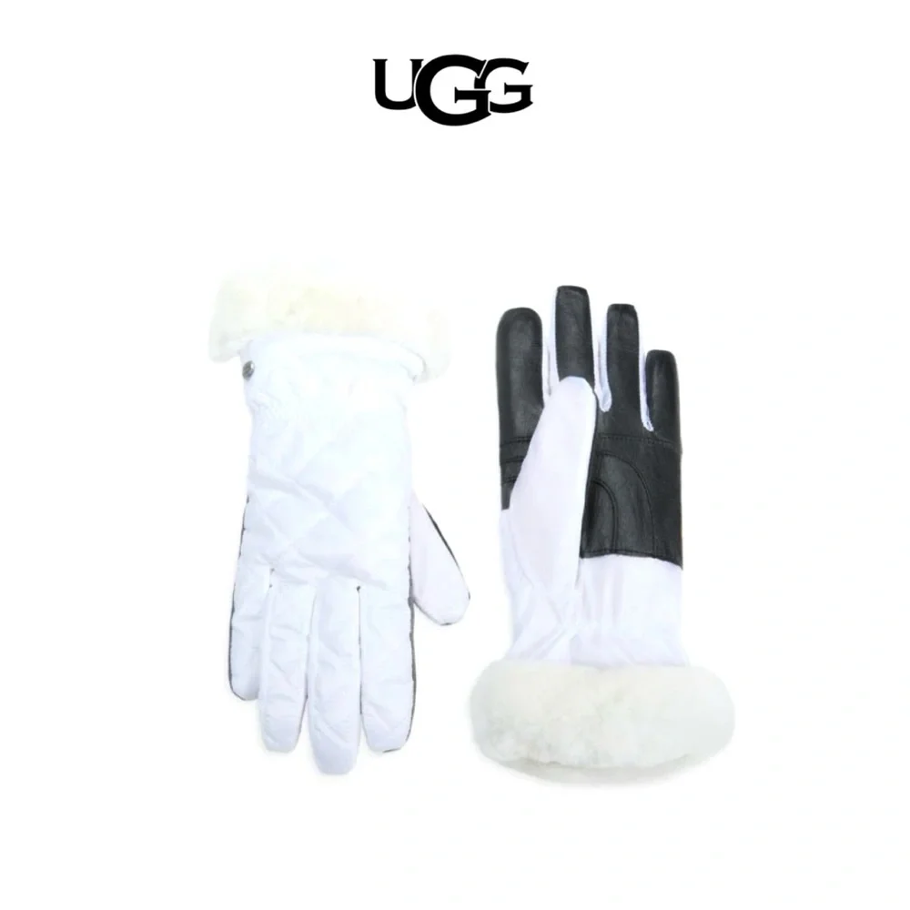 UGG Quilted Shearling Trim & Leather Gloves NWT
